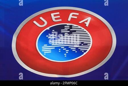 File photo dated 13-10-2020 of A general view of a UEFA badge prior to the UEFA Euro 2021 Under-21 Qualifying Group 3 match at Molineux, Wolverhampton. Issue date: Tuesday May 11, 2021. Stock Photo