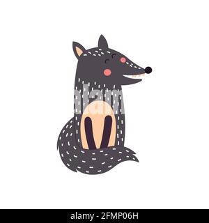 Cute cartoon wolf on a white background, vector illustration. Stock Vector