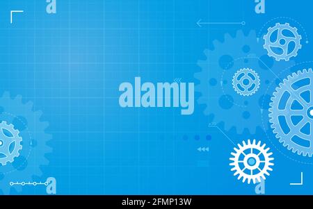 Gears. Abstract technical drawing, blueprint with gear, cogs. Mechanical engineering, machinery construction, technology vector background. Futuristic steel or metal wheels system, structure Stock Vector