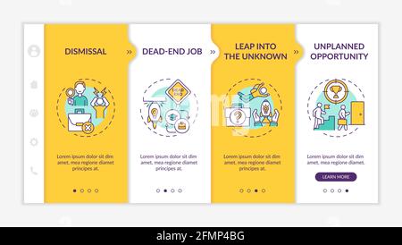 Job transition reasons onboarding mobile app page screen with concepts Stock Vector