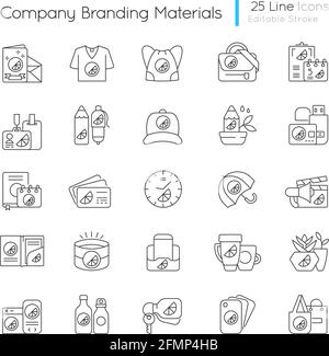 Company branding materials linear icons set Stock Vector