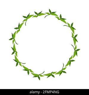 Hand drawn doodle floral frame. Bamboo leaves. Simple line with the ink pen or pencil. Wedding anniversary decoration. Vector illustration isolated on Stock Vector