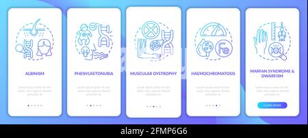 Most common genetic disorders navy onboarding app page screen with concepts Stock Vector
