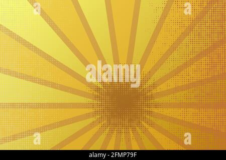 Retro rays comic yellow and brown background raster gradient halftone and dotted shades pop art style. Vector illustration eps 10 cartoon vintage styl Stock Vector