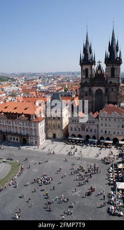 Prague, Czech Republic, June 2009: the old city square from the City Hall tower. Stock Photo