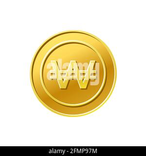 Coin icon. Korean won sign. Golden coin Stock Vector