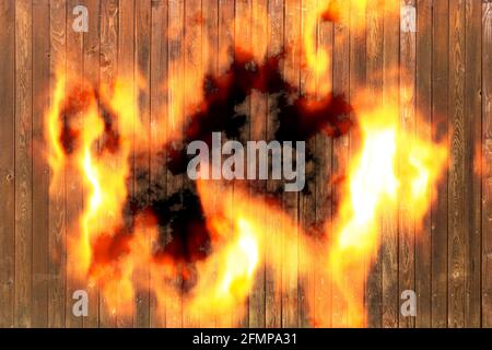 wood planks background on fire Stock Photo