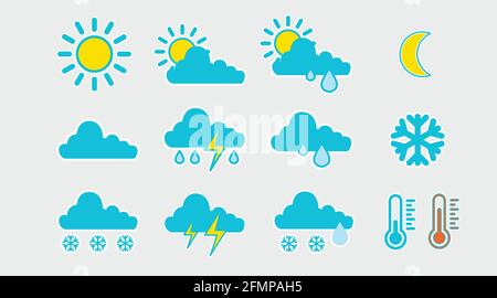 Weather icon set. Set of flat isolated illustrations Stock Vector