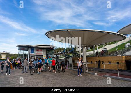 POZNAN POLAND May 09 2021 Many people waiting in front of