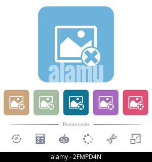 Cancel image operations white flat icons on color rounded square backgrounds. 6 bonus icons included Stock Vector