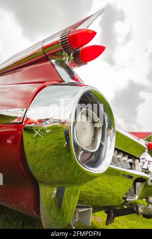 bullet rear lights of vintage 1959 Cadillac Coupe de Ville at Stars & Stripes American Classic car show Stock Photo
