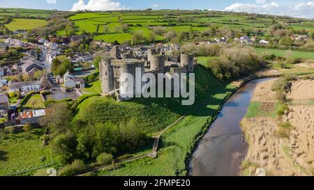 Aerial view of Kidwelly Castle, Carmarthenshire Stock Photo