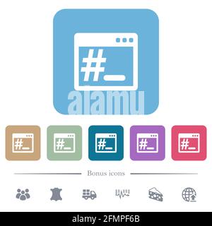 Root terminal white flat icons on color rounded square backgrounds. 6 bonus icons included Stock Vector