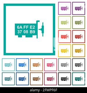 Network mac address flat color icons in square frames on white ...