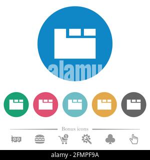 Horizontal tabbed layout active flat white icons on round color backgrounds. 6 bonus icons included. Stock Vector