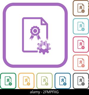 Generating certificate simple icons in color rounded square frames on white background Stock Vector