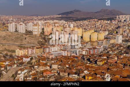 Aerial panoramic view of the cityscape of Ankara, Turkey seen from Ankara Castle Stock Photo