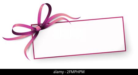 eps vector illustration of little white paper with shadow and free space for greetings and beautiful styled ribbon bow colored purple Stock Vector