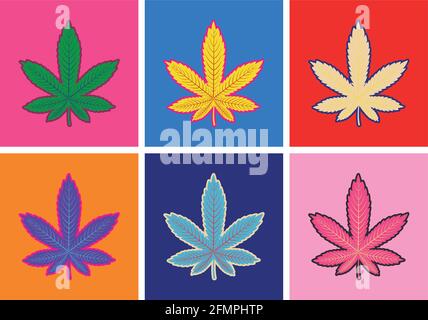Marijuana Green leaf Hemp marijuana hemp leaves Pop Art Style Stock Vector