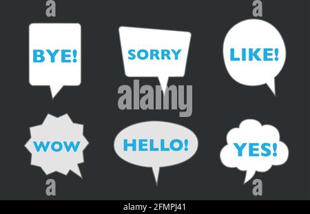 Various speech bubbles with words. Hand drawn set. Different shapes. Abstract contemporary modern trendy vector. Stock Vector