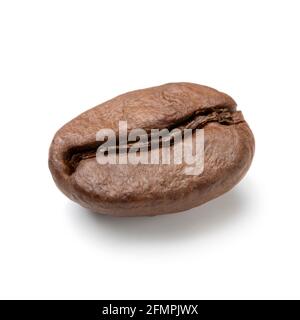 Single brown roasted coffee bean close up isolated on white background Stock Photo
