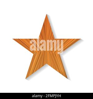 Wooden golden star isolated on white background. Festive holiday pattern. Celebration concept. Invitation mock up Stock Vector