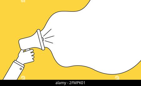 Loud megaphone message template with blank empty bubble speech announcement vector flat cartoon Stock Vector
