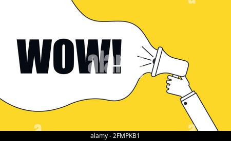 WOW message into speech bubble of megaphone. Vector Stock Vector