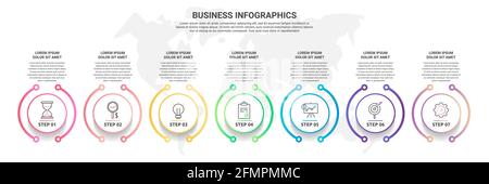 Vector infographics seven circles. Business concept of 7 steps, options. Infographic template for diagram, business, web, banner, presentations Stock Vector