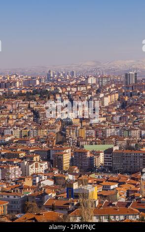 Ankara, Turkey - March 12, 2021 - aerial view of the city of Ankara with informal houses and modern residential areas seen from Ankara Castle Stock Photo