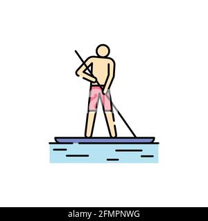 Paddleboarding color line icon. Isolated vector element. Outline pictogram for web page, mobile app, promo Stock Vector