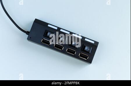 USB hub for multiple usb devices to computer port close-up Stock Photo