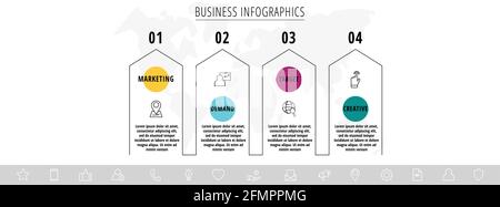 Infographic arrows. Vector line business concept of 4 steps, options, circles. Template with four ways for diagram, web, banner, presentations Stock Vector