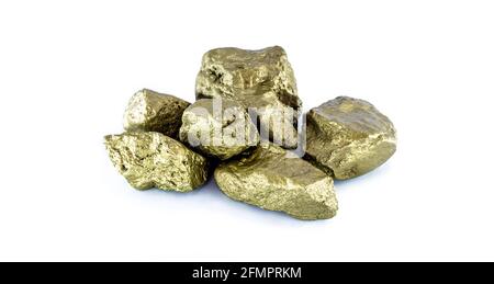 gold stones on white isolated background. Precious golden stones. Stock Photo