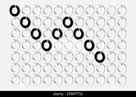 Abstract figure representing an information and data analysis chart, formed by photographs of metal washers, created by photo composition. Represents Stock Photo