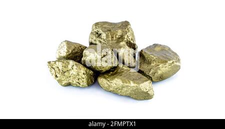 gold stones on white isolated background. Precious golden stones. Stock Photo