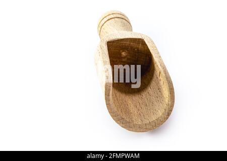 wooden spoon for measuring amounts, measuring spoon, vintage wooden shovel, kitchen utensil isolated white background Stock Photo