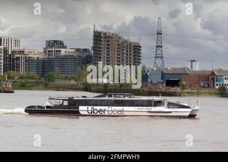 Uber Boat,  Thames Clippers, at Greenwich in London Stock Photo