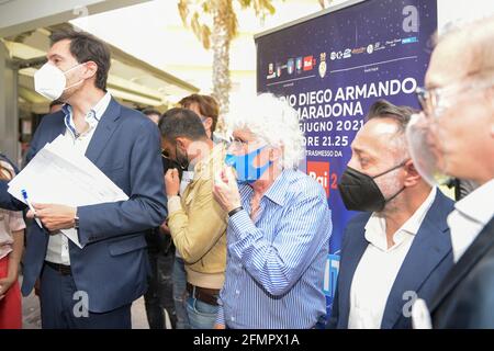 Naples, Italy. 11th May, 2021. Press conference of the football charity event 'LA MATITA' which will be broadcast on Wednesday 2 June at 9:15 pm on Rai 2 and I will see the challenge 'Naples vs the rest of Italy' on the pitch with a fundraiser for Save the Children. (Photo by Massimo Solimene/Pacific Press) Credit: Pacific Press Media Production Corp./Alamy Live News Stock Photo
