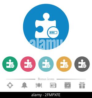 Plugin processing flat white icons on round color backgrounds. 6 bonus icons included. Stock Vector