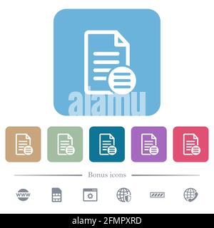 Document options white flat icons on color rounded square backgrounds. 6 bonus icons included Stock Vector