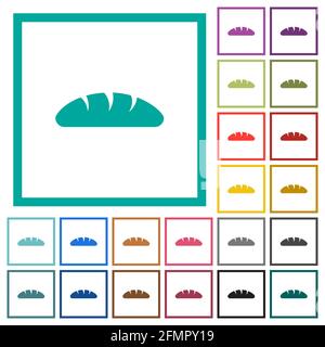 Bread flat color icons with quadrant frames on white background Stock Vector