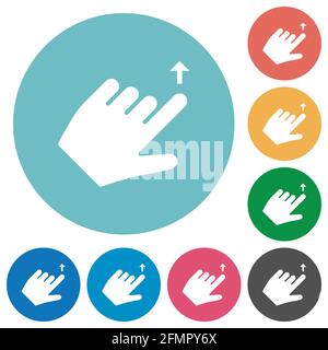 Left handed move up gesture flat white icons on round color backgrounds ...