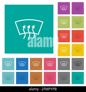 Windshield defrost multi colored flat icons on plain square backgrounds. Included white and darker icon variations for hover or active effects. Stock Vector