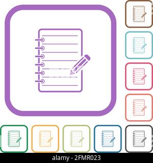 Spiral notepad with pencil simple icons in color rounded square frames on white background Stock Vector