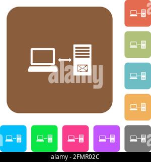 Single connection to mail server flat icons on rounded square vivid color backgrounds. Stock Vector