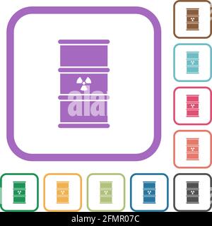 Radioactive waste simple icons in color rounded square frames on white background Stock Vector