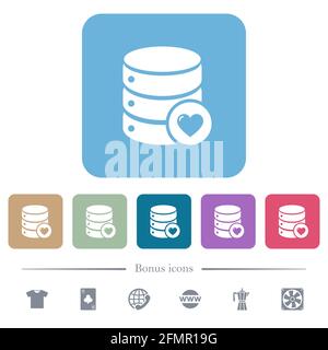 Favorite database white flat icons on color rounded square backgrounds. 6 bonus icons included Stock Vector