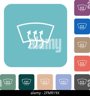 Windshield defrost white flat icons on color rounded square backgrounds Stock Vector