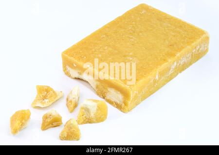 bar or tablet of rapadura, candy cane and molasses, isolated on white background Stock Photo